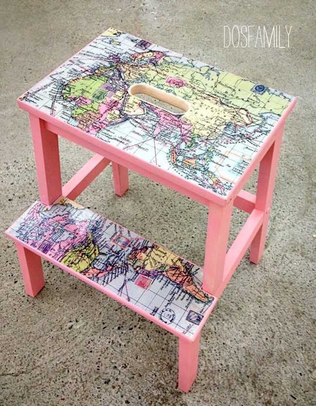 Pink World Map Step Stool