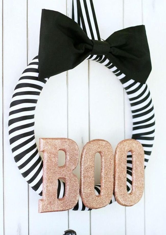 Black Striped Wreath Rose Gold Sparkle