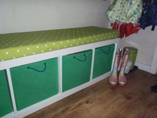Polka-Dot Benches With Green Storage