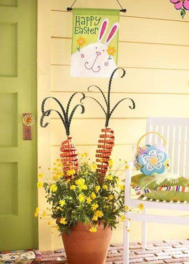 Oversized Metal Carrots With Spring Flowers