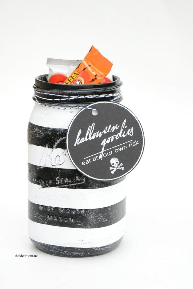 Black Stripe Skull Candy Jar