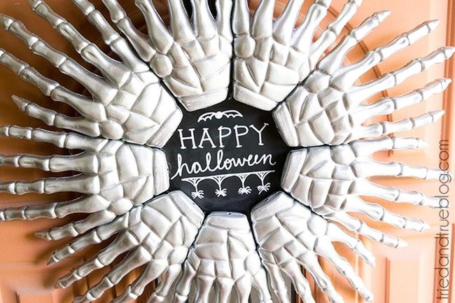 Skeleton Hands Orange Halloween Wreath