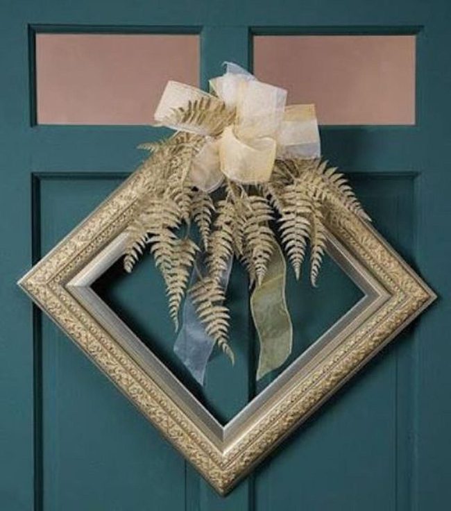 Teal Door With Diamond Frame And Ferns