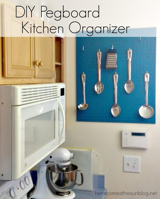 Blue Pegboard Kitchen Storage