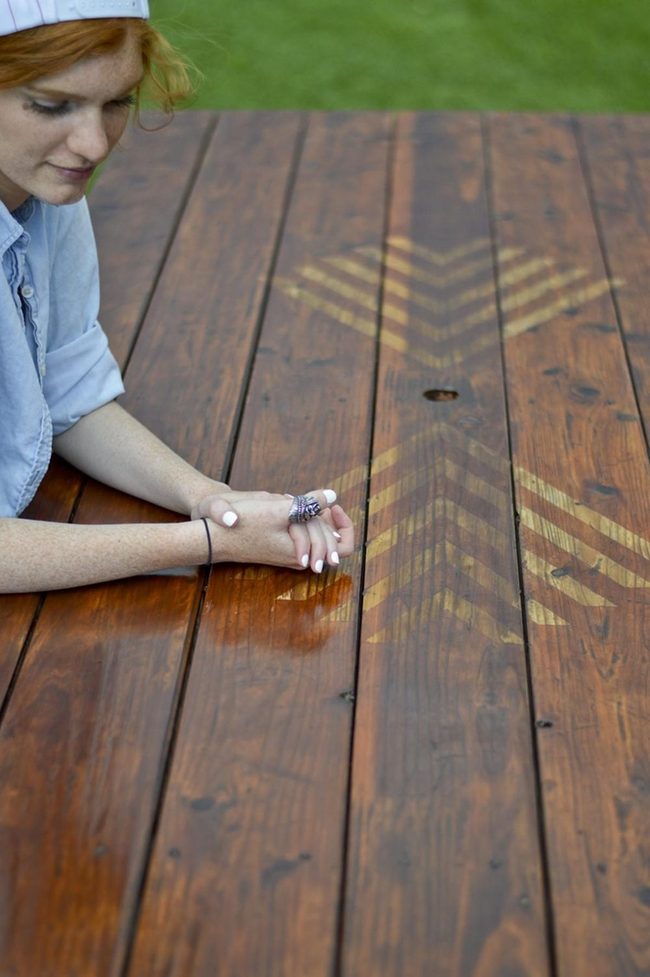 Dark Wood Tables With Yellow Arrows
