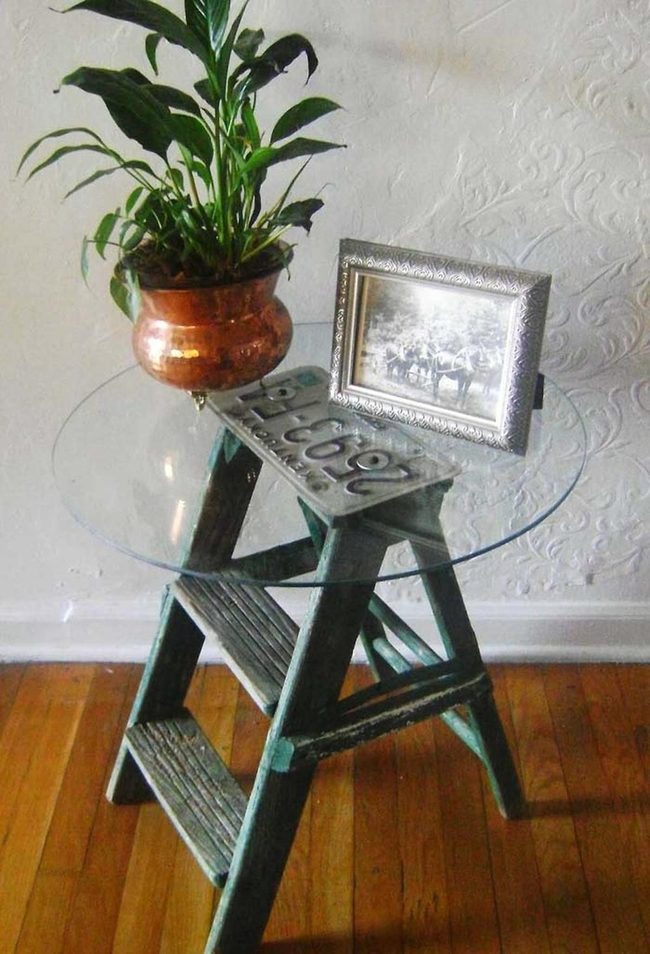 Weathered Ladder Glass Tabletop
