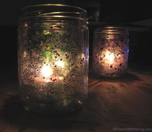 Glitter-Lined Mason Jar Candleholders