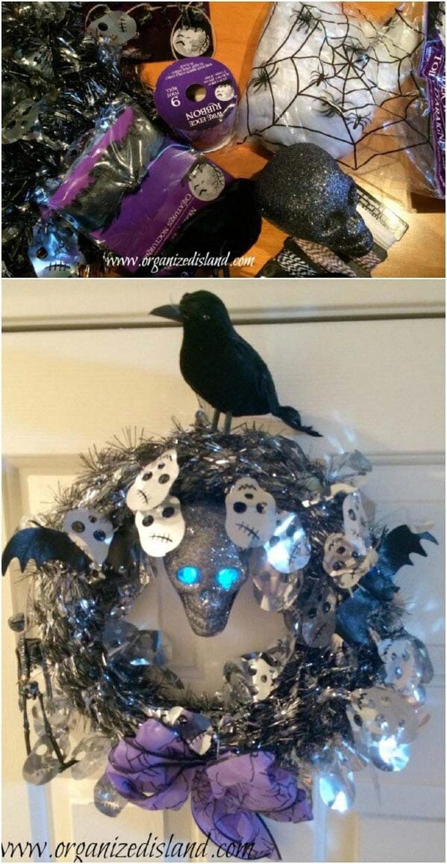 Dollar Store Crow Halloween Wreath
