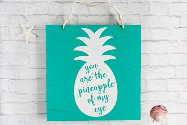 Pineapple White Wood Beach Sign