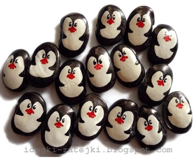 Black And White Painted Stone Penguins