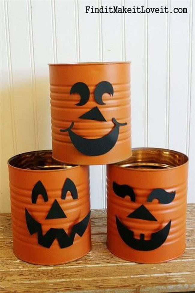 Orange Tin Pumpkin Faces