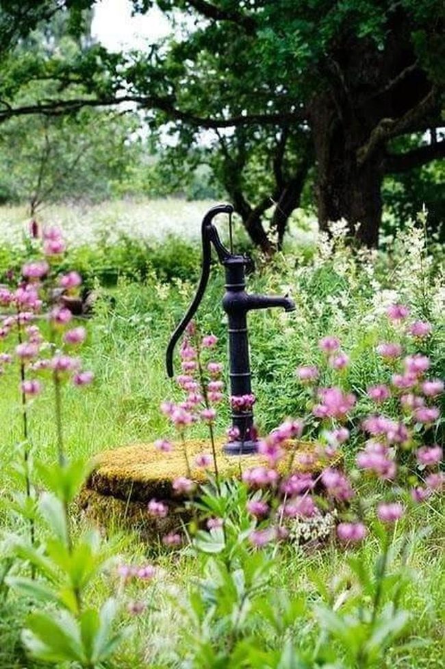 Weathered Metal Pump With Flowers