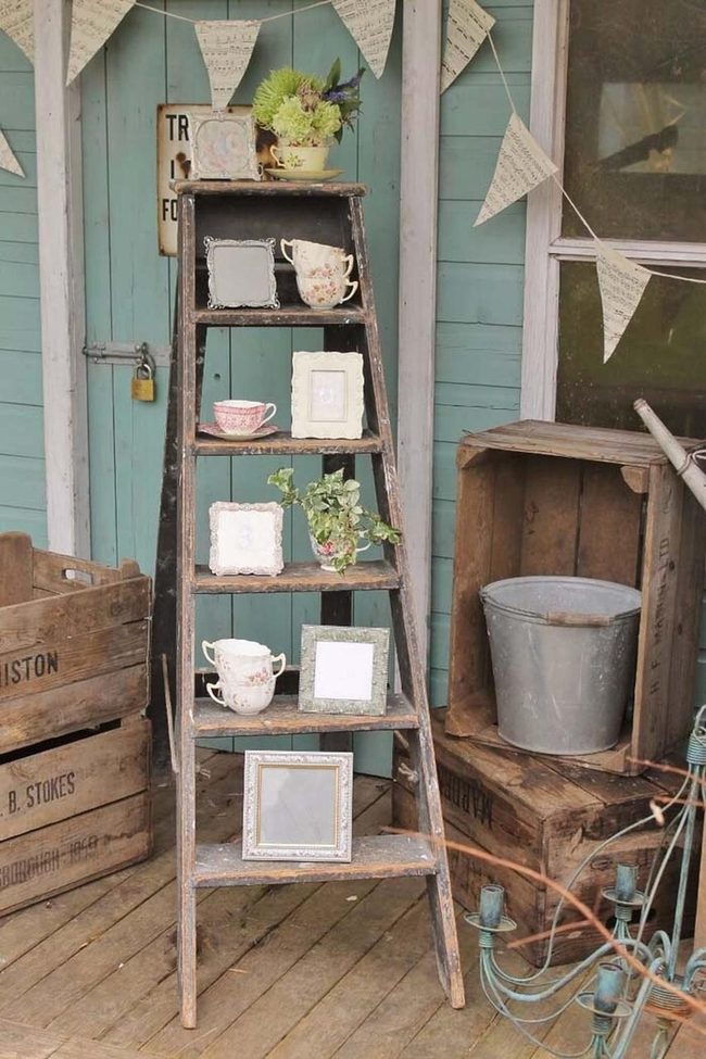 Weathered Ladder With Cascading Blooms