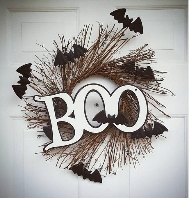 Black Bat Twig Wreath Statement