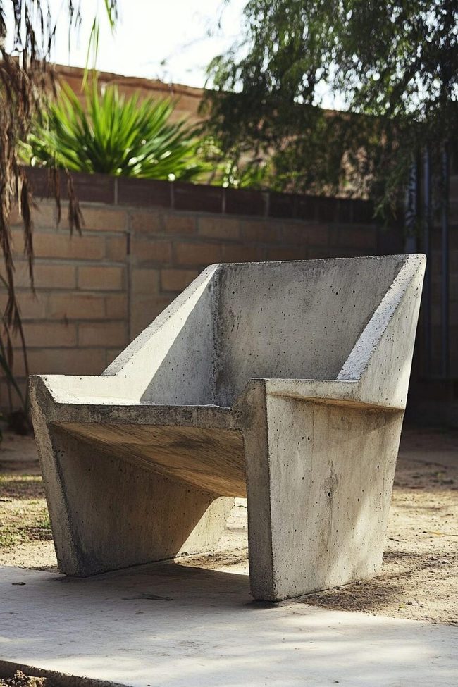Gray Concrete Furniture With Integrated Features