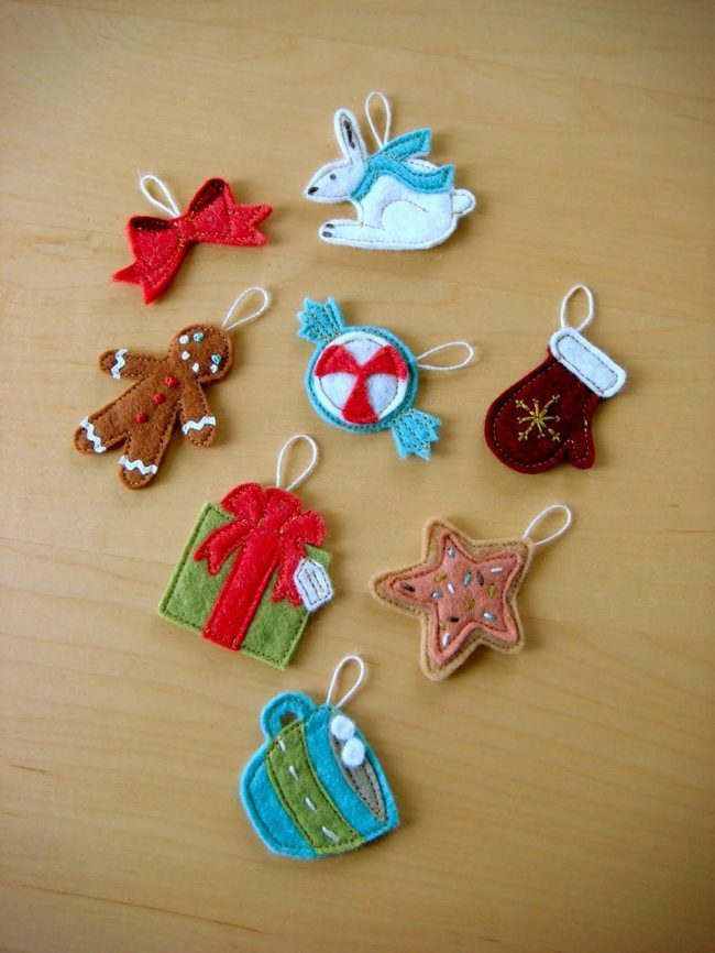 Red Felt Handstitched Holiday Ornaments