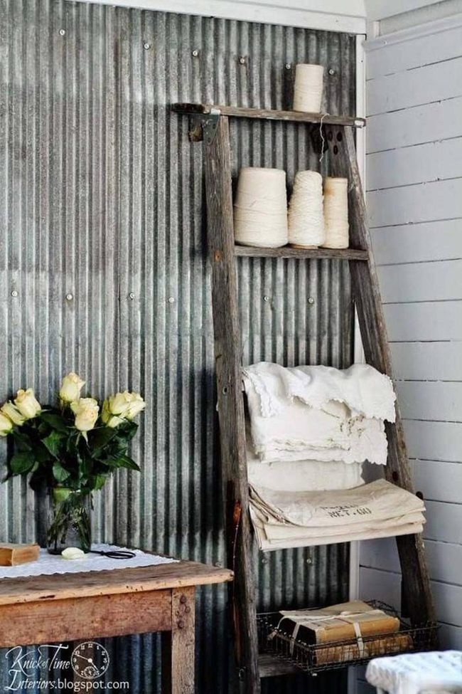 Wooden Ladder Wall Shelving