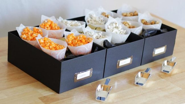 Black Boxes White Popcorn Cones