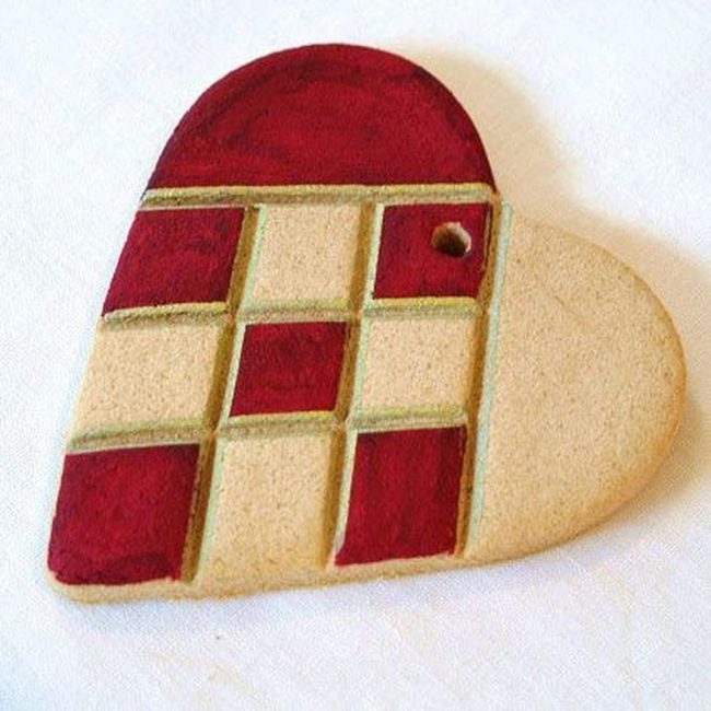 Red Checked Heart With Natural Texture