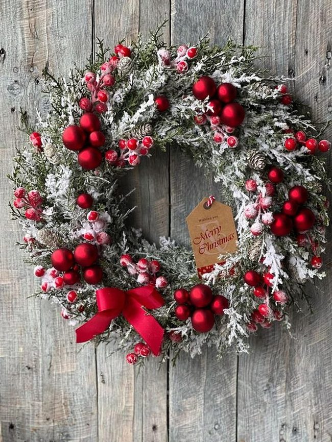 White Branches Red Berries Wreath