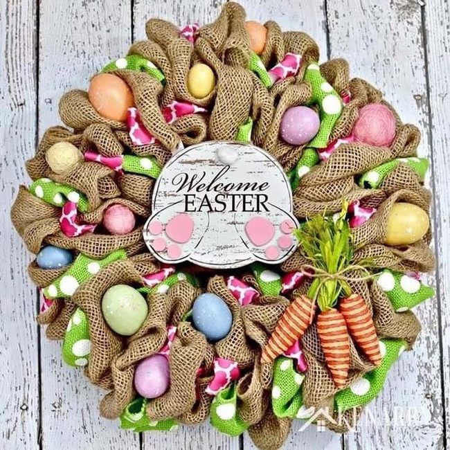 Painted Eggs On Burlap