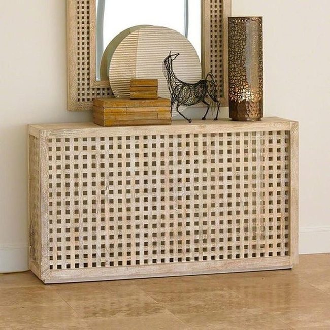 Geometric Wood Cabinet With Round Mirror