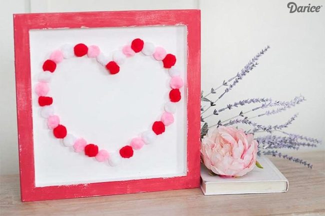 Handmade Pom-Pom Hearts Display
