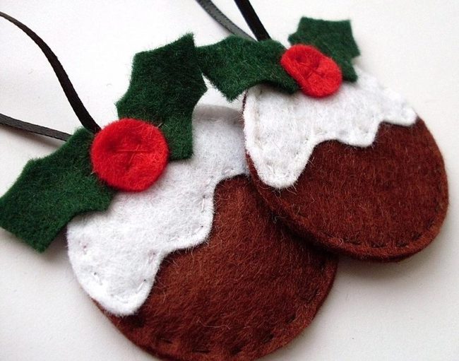 Felt Ornaments With White Icing Drip