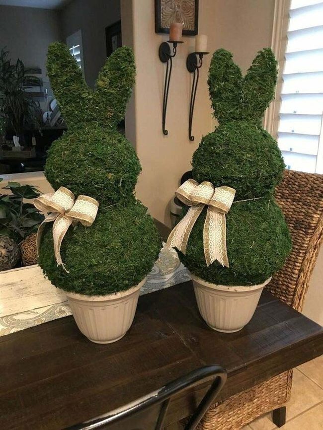 Large Moss Bunny Porch Figures