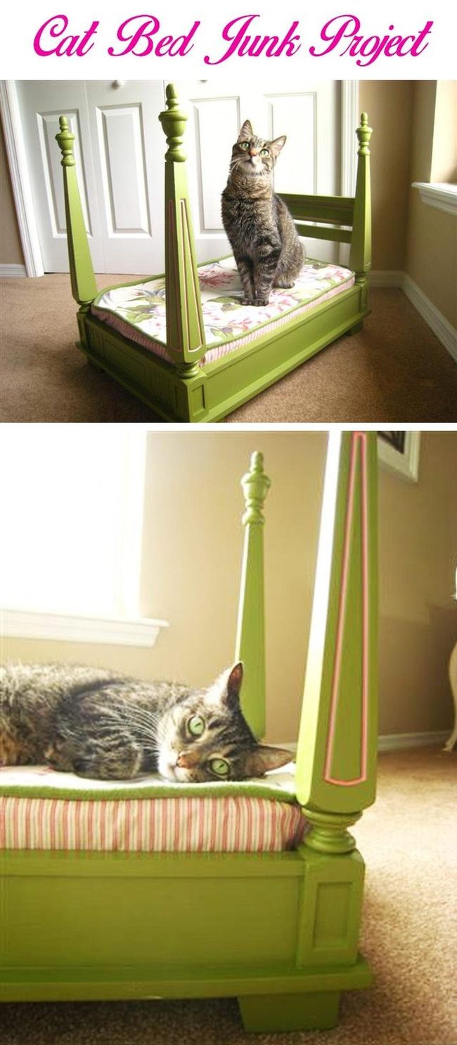 Old Table Into Four-Poster Cat Palace
