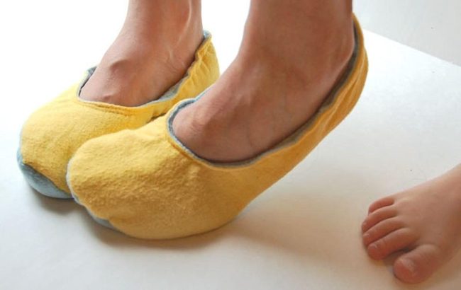 Yellow Felt Slippers Gray Tips