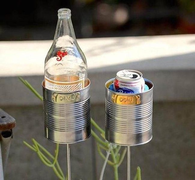 Recycled Tin Cup Garden Stakes