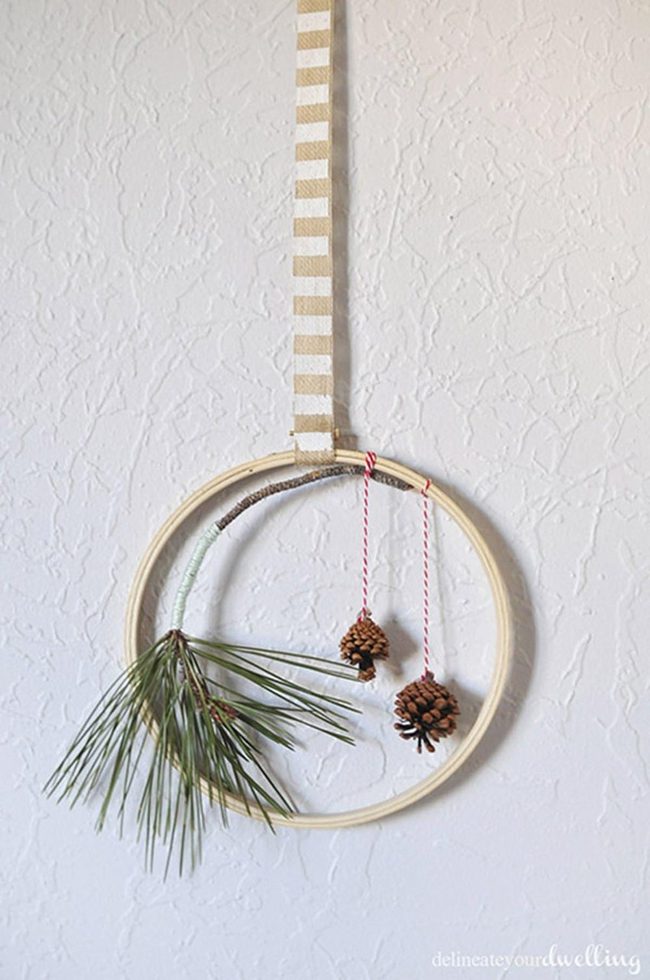 Pine Branch Wooden Hoop Wall Art