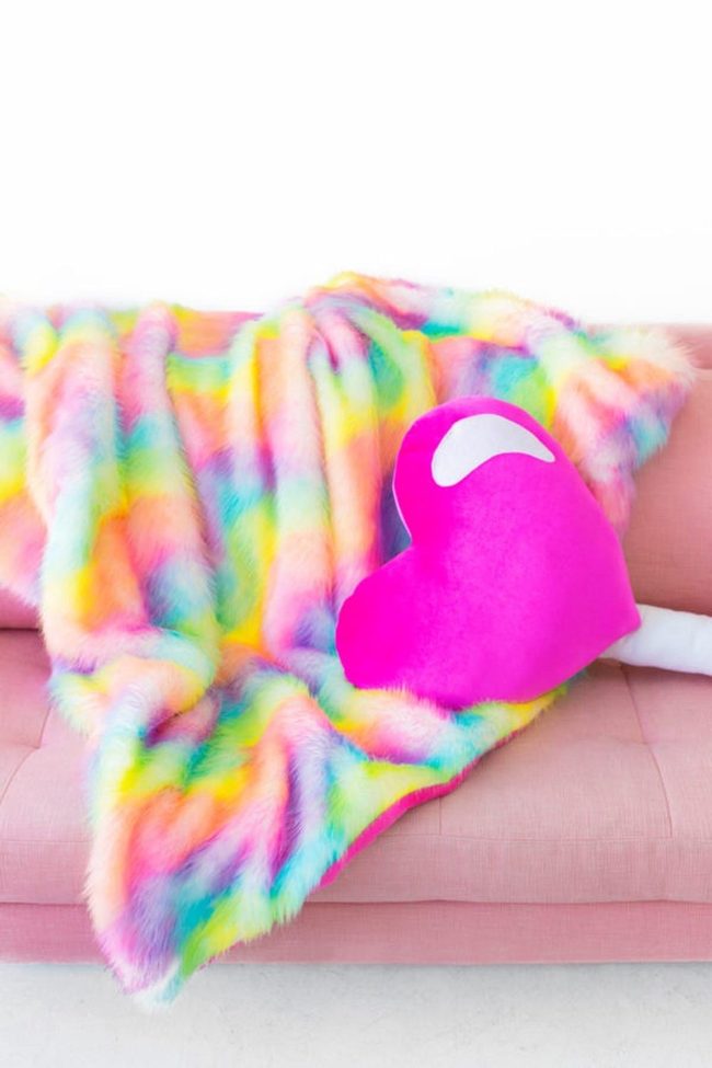 Pink Couch Rainbow Blankets Hearts