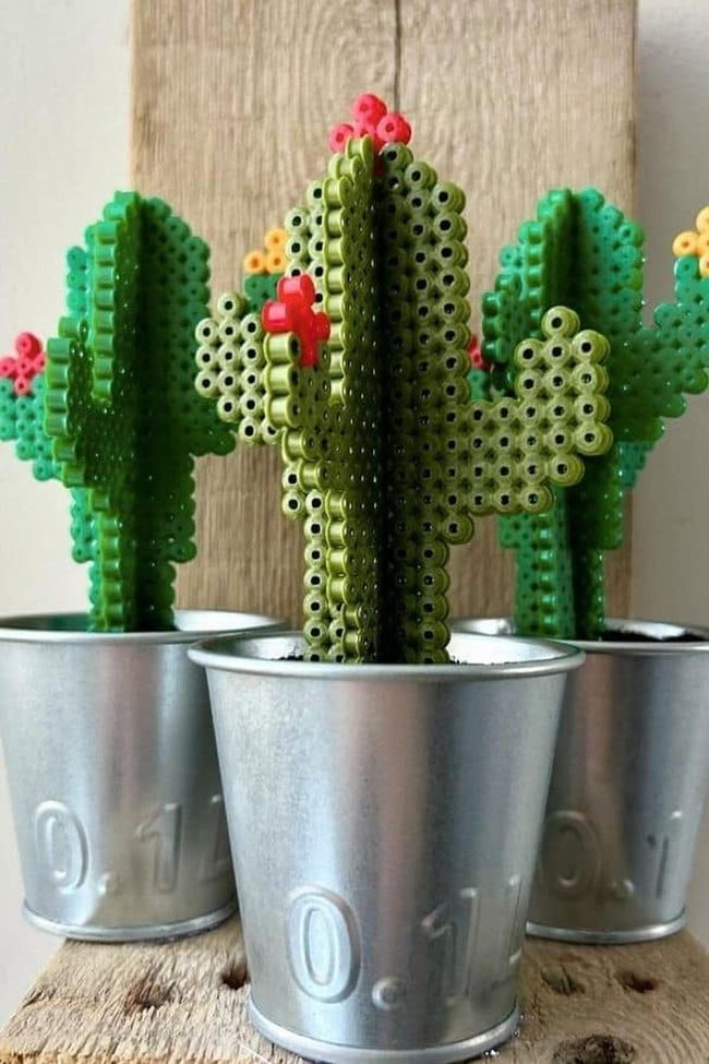 Pixelated Cacti In Ironlic Pots