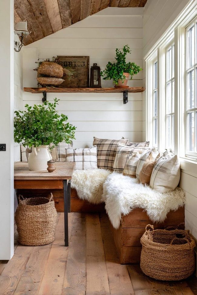 Reclaimed Natural Timber Farmhouse Banquette