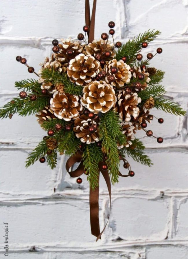 Brown Satin Pinecone Kissing Ball