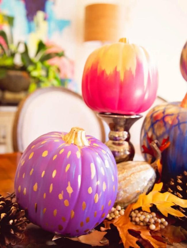 Colorful Hand-Painted Pumpkin Art