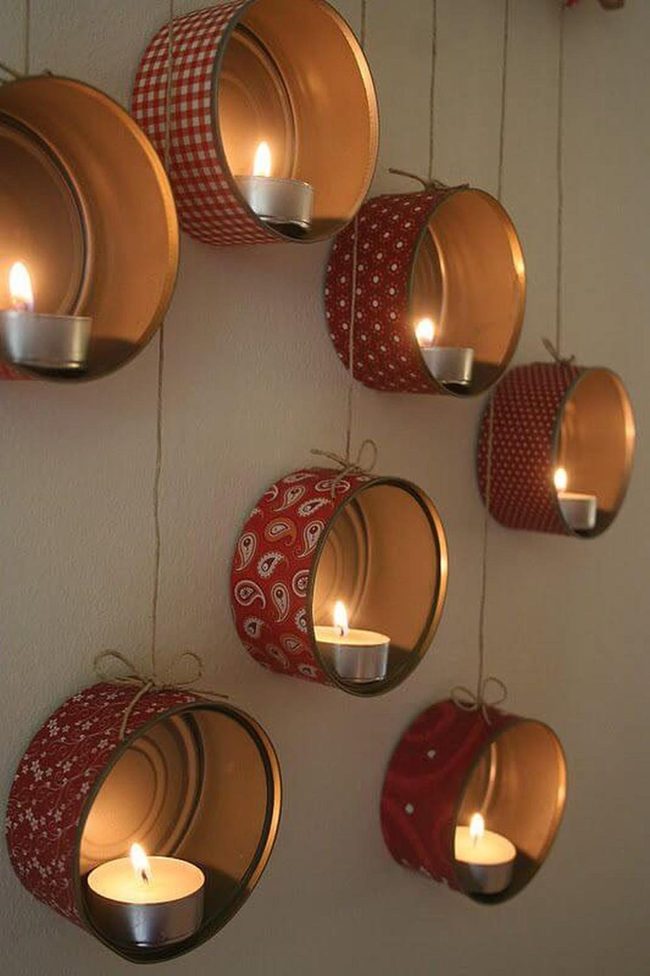 Red Tin Cans With Candlelight