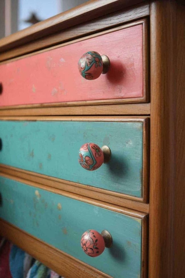 Coral And Teal Hand-Painted Ceramic Knobs