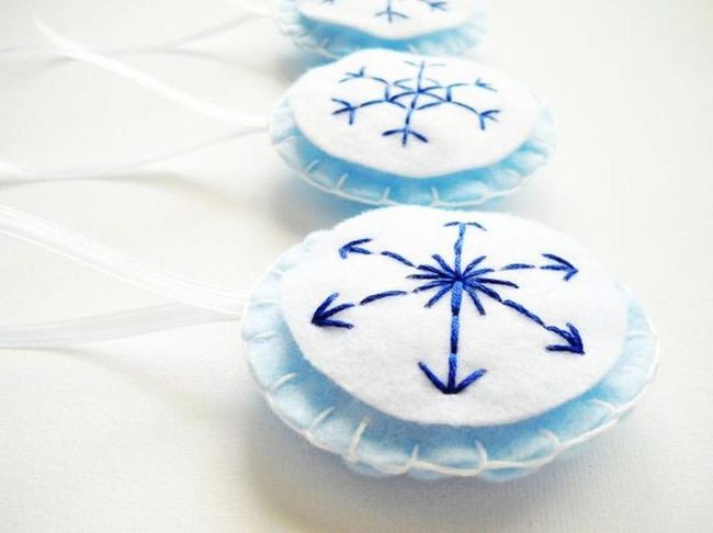 Blue And White Hand-Stitched Snowflakes