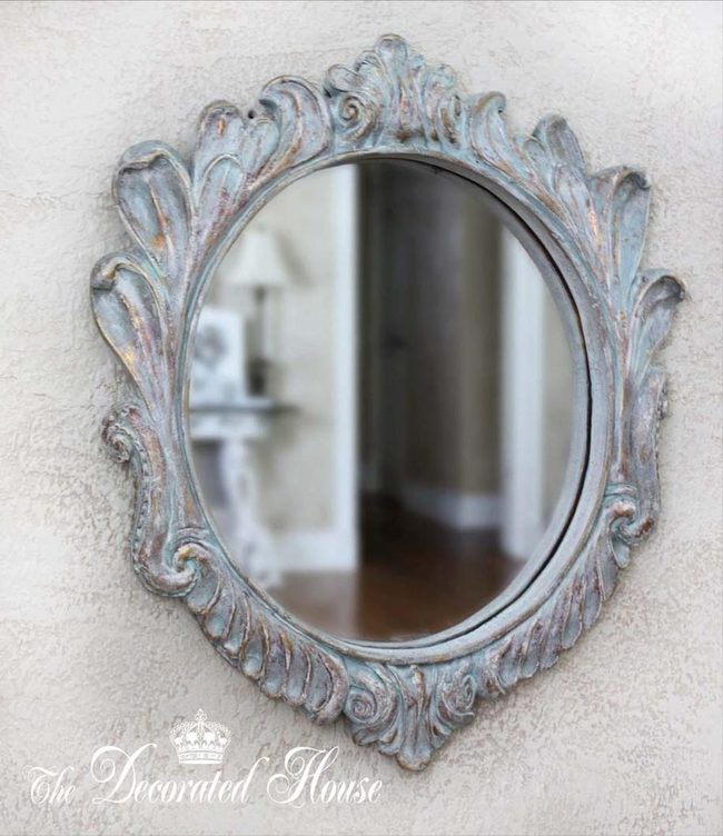 Faded Blue Round Mirror Vintage