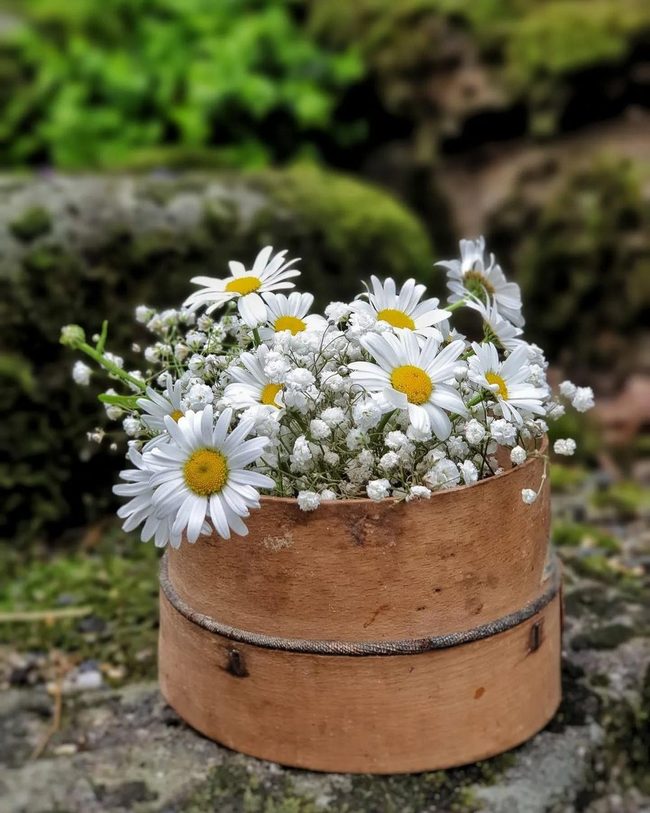 Daisy And Baby'S Breath Wooden Charm