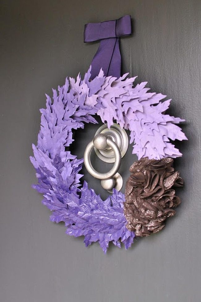 Purple Leaf Wreath With Silver Knocker