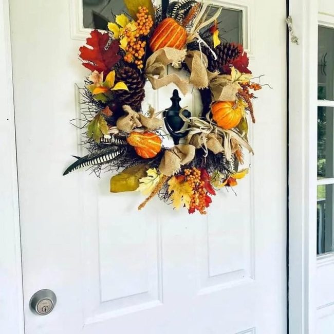 Crimson Leaves White Door Wreath