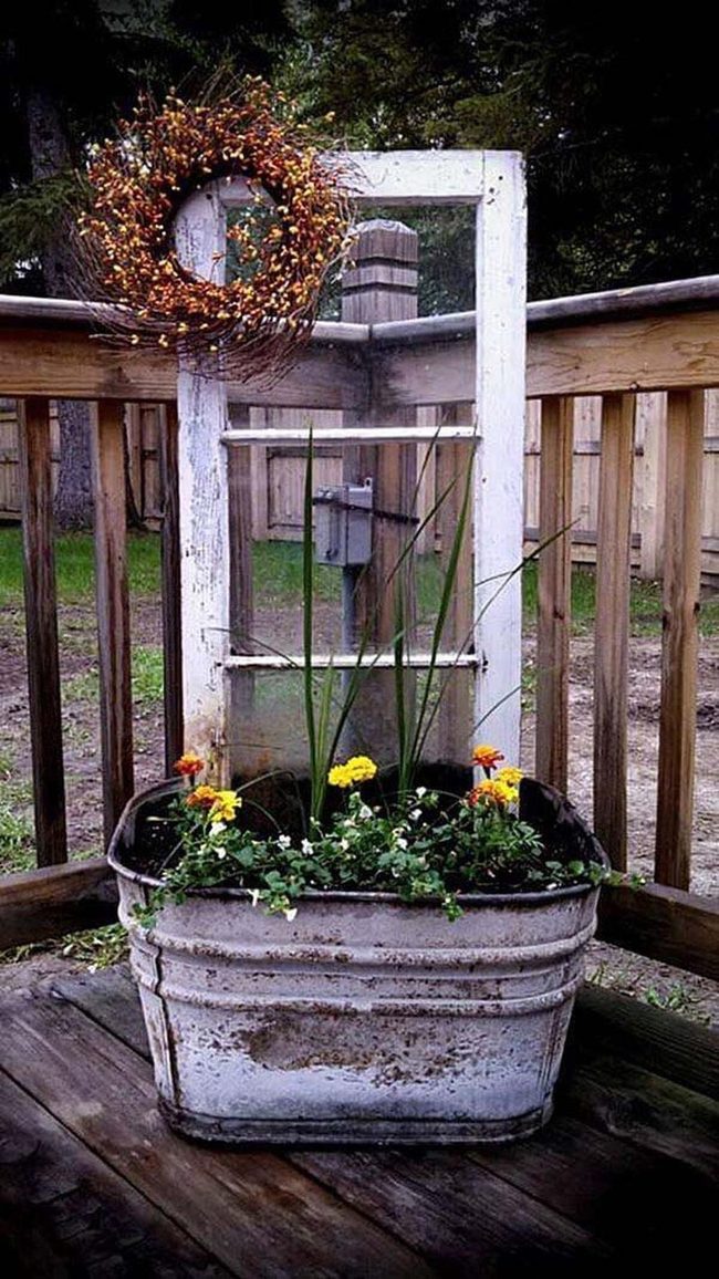 Weathered Metal Washtub Planter