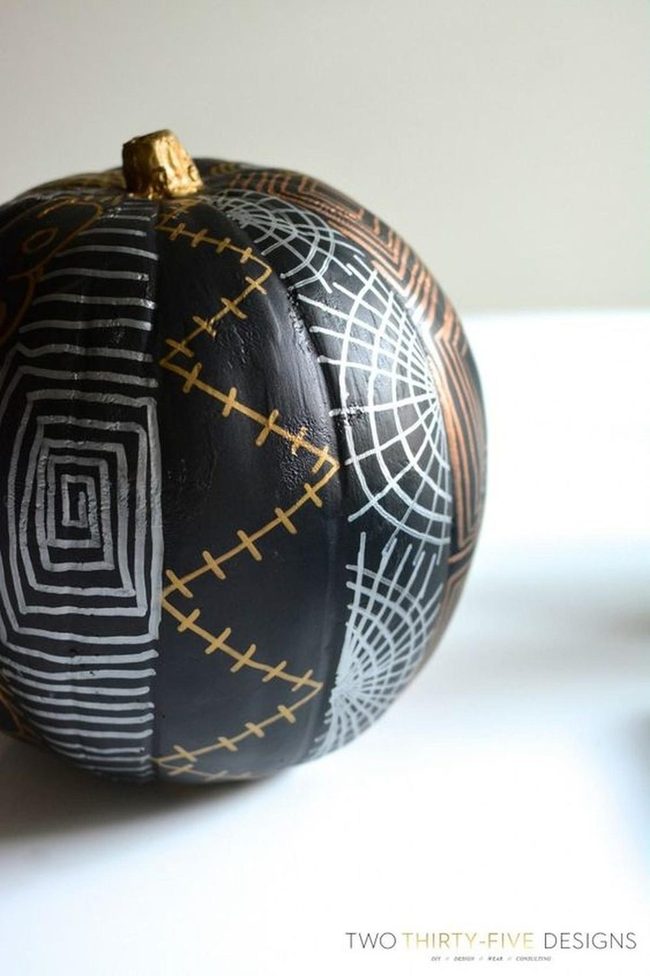 Black Pumpkins With Spiraling Gold Details