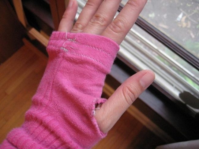 Bright Pink Worn Fingerless Gloves
