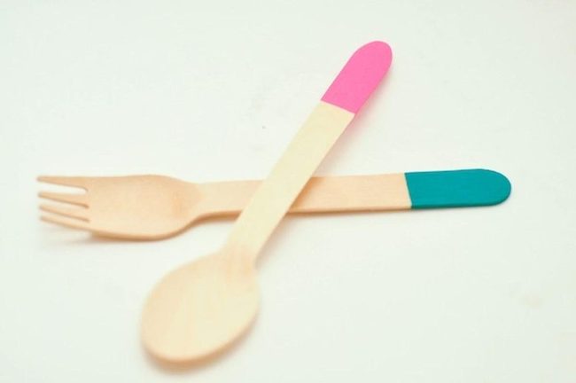 Pink Teal Wood Utensils