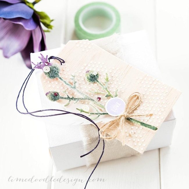 Purple Flowers Embossed Cream Card